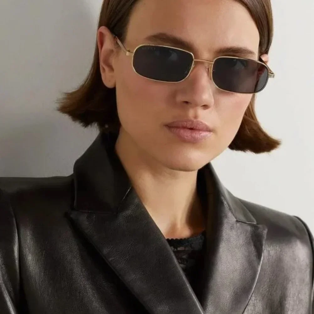 Gucci GG1457S 001 Sunglasses Gold Grey Rectangle Metal Unisex GG 1457S - Picture 4 of 12